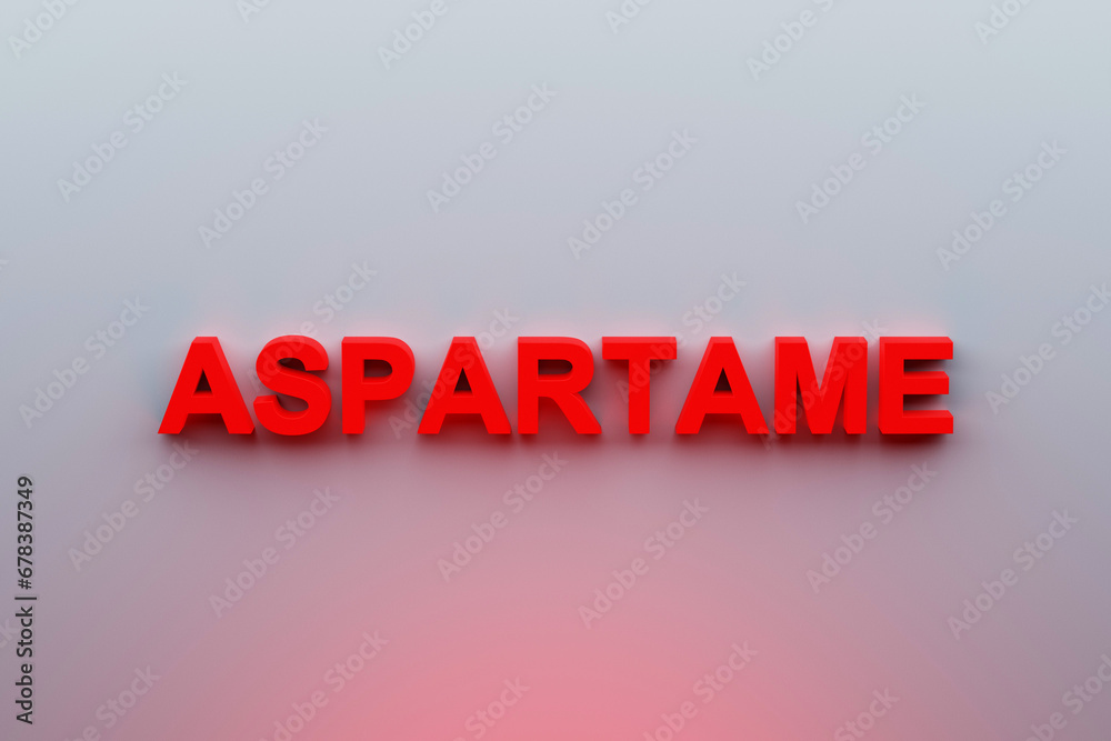 Red 3D title Aspartame - C14H18N2O5 - Artificial sweetener Red 3D title Aspartame - C14H18N2O5 - Artificial sweetener