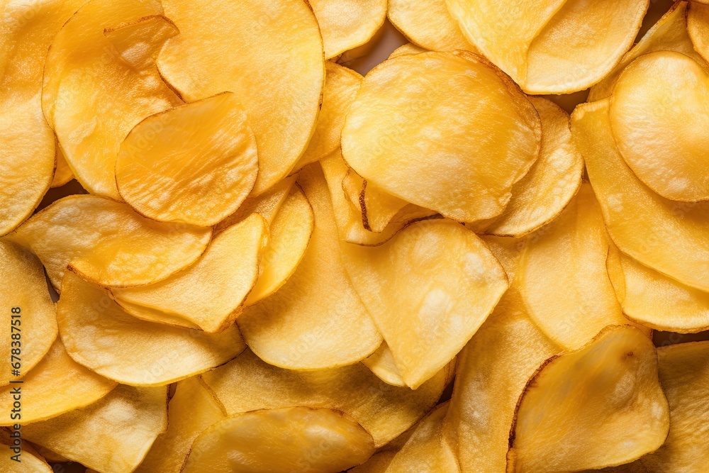 Crispy potato chips snack texture background.