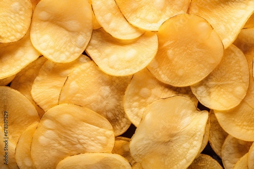 Crispy potato chips snack texture background.