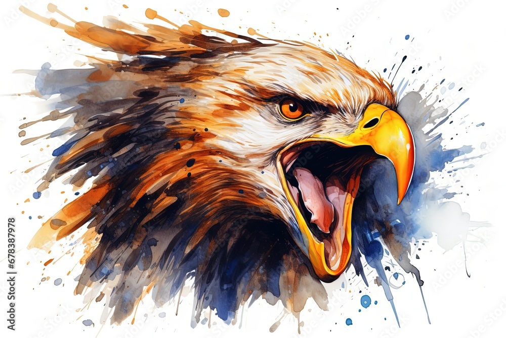 Watercolor painting of angry eagle. - obrazy, fototapety, plakaty 