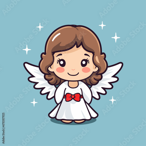 Adorable Christmas Andel on dust blue background, suitable for christmas design, religious products, Christmas sticker, logo, tattoo, other print on demand