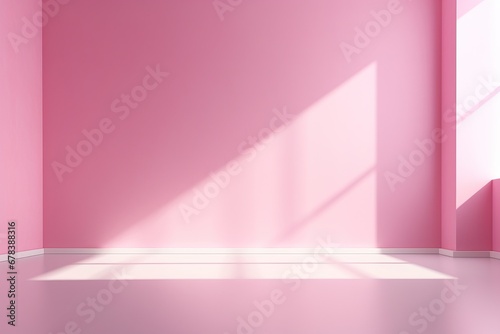 Minimal pink background for product presentation. Shadow and light from windows on wall.