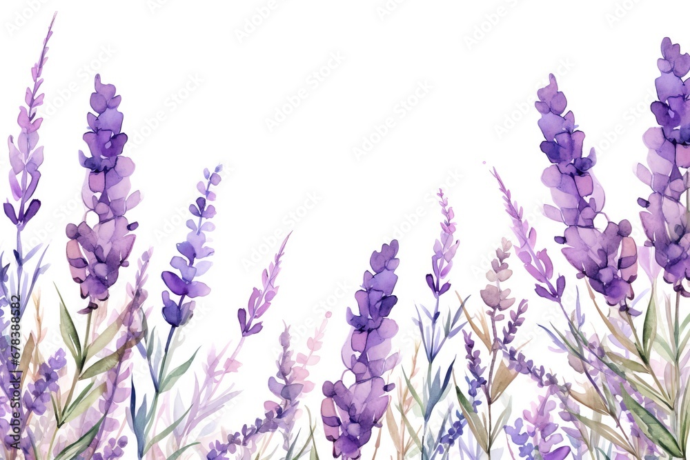 Naklejka premium Tender watercolor lavender flowers on white background.