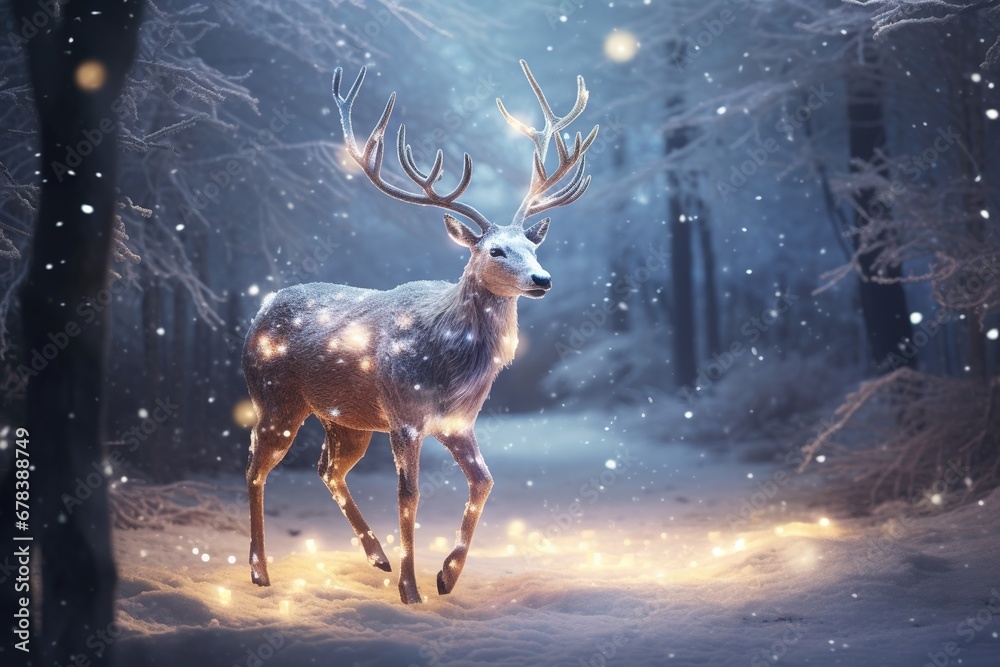 Christmas reindeer covered in glowing lights. Christmas reindeer covered in glowing lights.