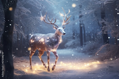 Christmas reindeer covered in glowing lights. 