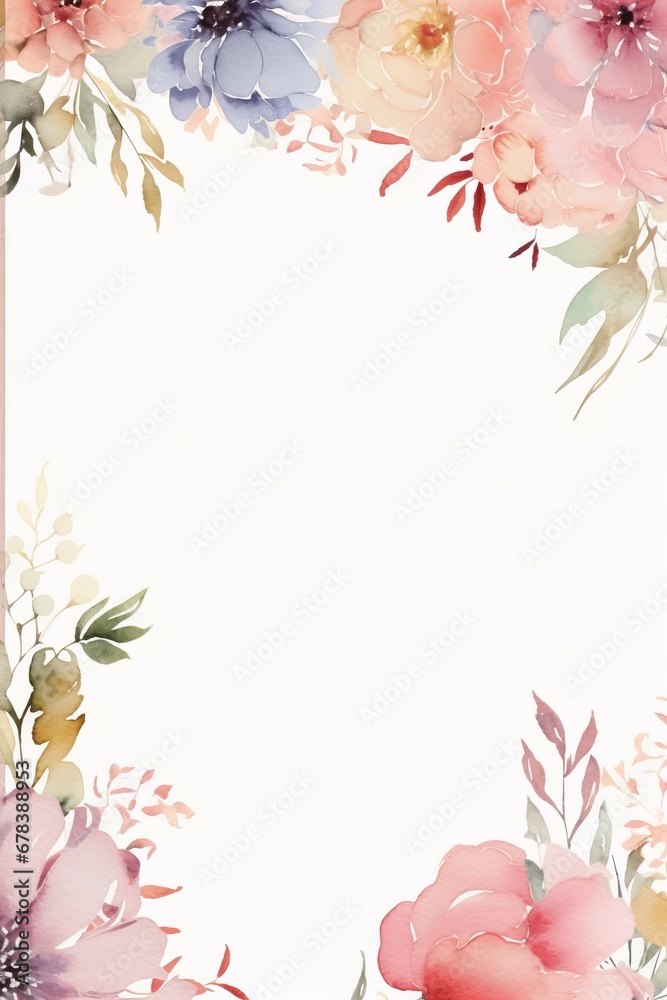 watercolor floral leaf design frame border blank space