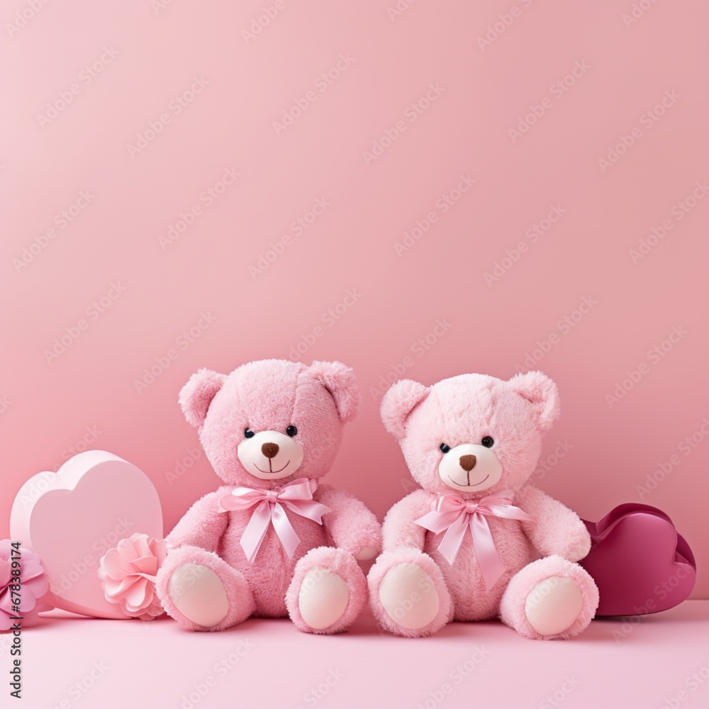Pink background template with 2 teddy bears Pink background template with 2 teddy bears