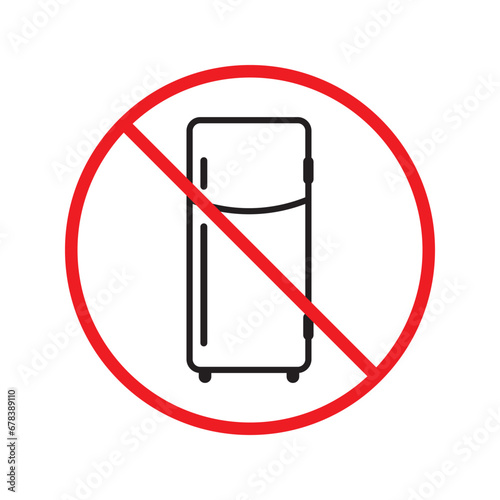Forbidden Prohibited Warning, caution, attention, restriction label danger. No Refrigerator vector icon. Frig flat sign design. Do not use Freezer symbol pictogram. Frig icon. Refrigerator sign UX UI