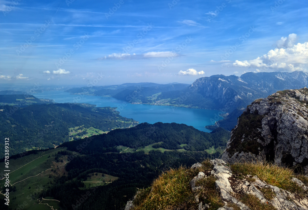 Beautiful view of Lake Modensee from Mount Schafberg 