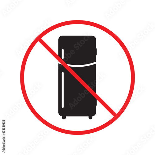 Forbidden Prohibited Warning, caution, attention, restriction label danger. No Refrigerator vector icon. Frig flat sign design. Do not use Freezer symbol pictogram. Frig icon. Refrigerator sign UX UI