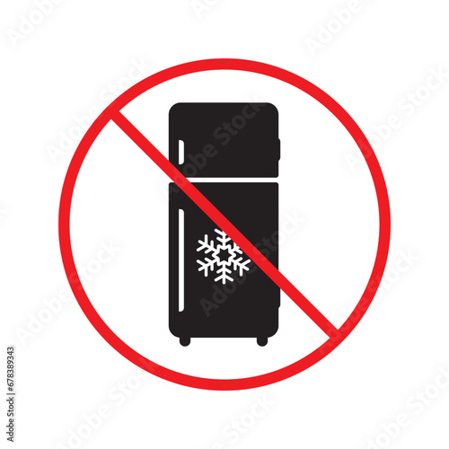 Forbidden Prohibited Warning, caution, attention, restriction label danger. No Refrigerator vector icon. Frig flat sign design. Do not use Freezer symbol pictogram. Frig icon. Refrigerator sign UX UI