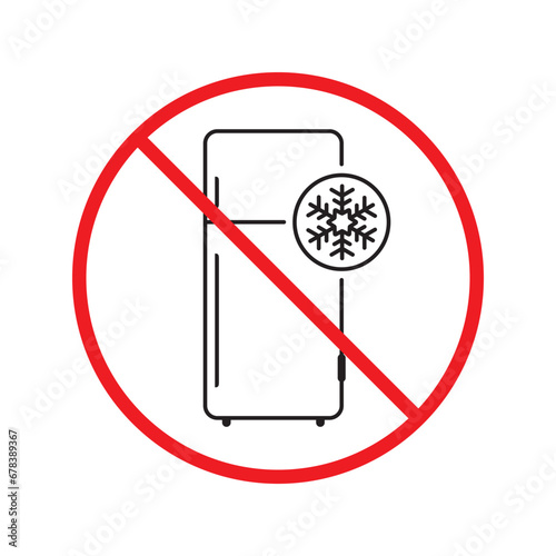 Forbidden Prohibited Warning, caution, attention, restriction label danger. No Refrigerator vector icon. Frig flat sign design. Do not use Freezer symbol pictogram. Frig icon. Refrigerator sign UX UI