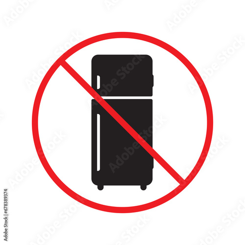 Forbidden Prohibited Warning, caution, attention, restriction label danger. No Refrigerator vector icon. Frig flat sign design. Do not use Freezer symbol pictogram. Frig icon. Refrigerator sign UX UI