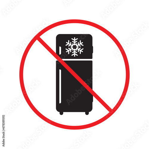 Forbidden Prohibited Warning, caution, attention, restriction label danger. No Refrigerator vector icon. Frig flat sign design. Do not use Freezer symbol pictogram. Frig icon. Refrigerator sign UX UI