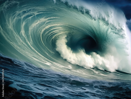 Wave tunnel breaking in the ocean photo