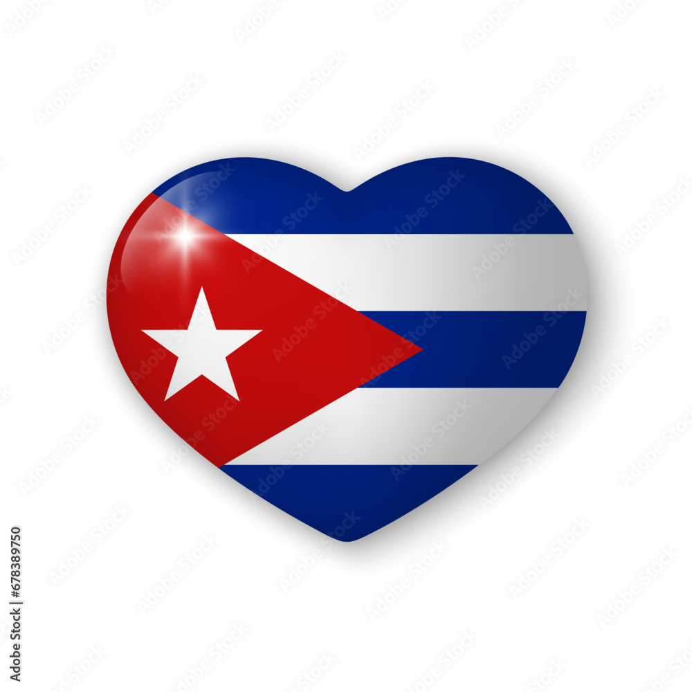 3d heart with flag of Cuba. Realistic vector element on white background with shadow underneath. Best for mobile apps, UI and web design. 3d heart with flag of Cuba. Realistic vector element on white background with shadow underneath. Best for mobile apps, UI and web design.