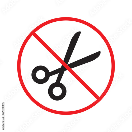 Forbidden Prohibited Warning, caution, attention, restriction label danger. Do not use Scissors vector icon. Haircutter flat sign design. No Scissors symbol pictogram UX UI