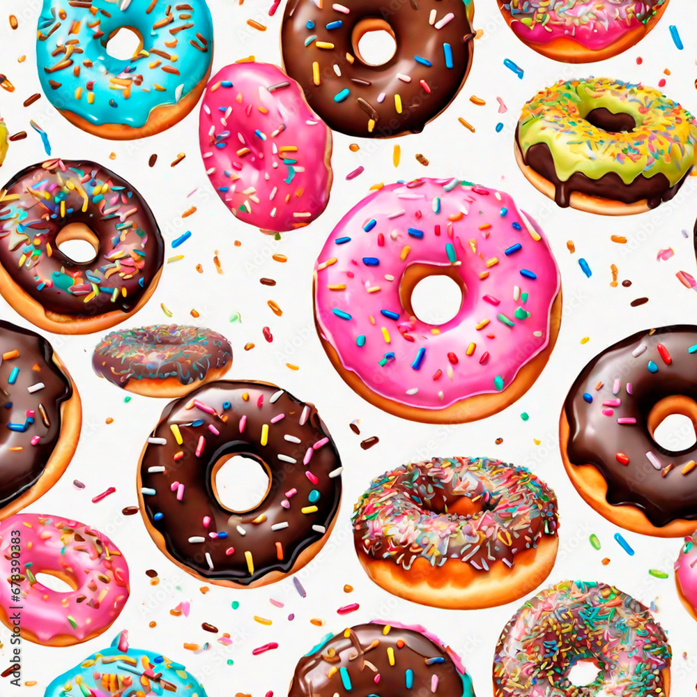 Seamless pattern with glazed donuts. illustration.Colorful donuts, food pattern. Seamless pattern with glazed donuts. illustration.Colorful donuts, food pattern.