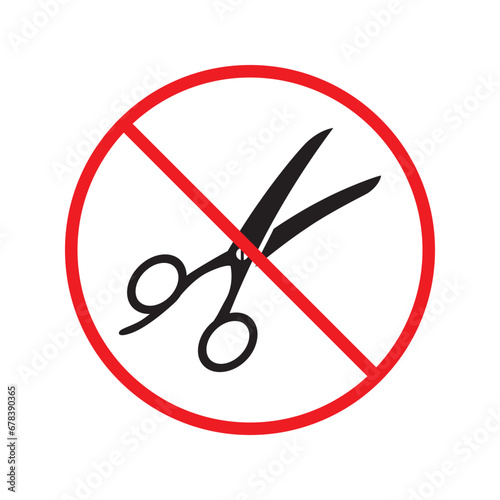 Forbidden Prohibited Warning, caution, attention, restriction label danger. Do not use Scissors vector icon. Haircutter flat sign design. No Scissors symbol pictogram UX UI