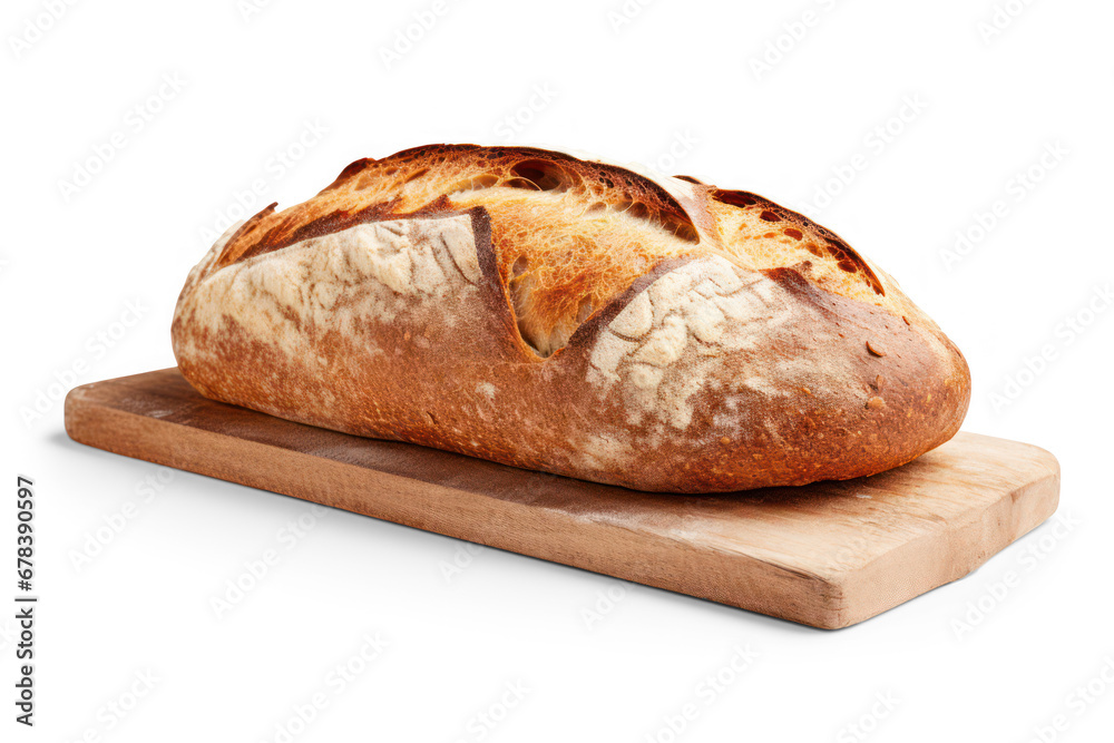 bread on wooden board isolated on transparent background, png file