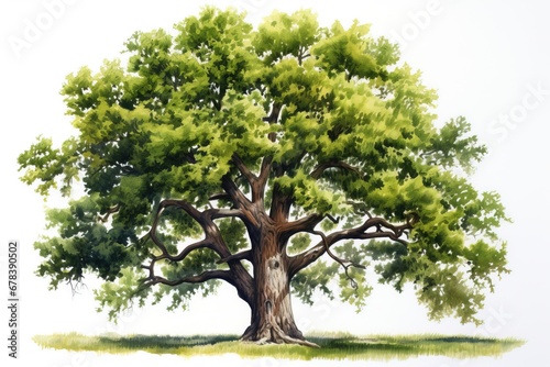 Watercolor painting of oak tree.