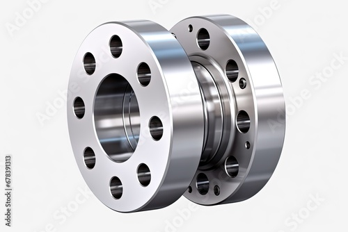 Precision flanged coupling union isolated on white background.