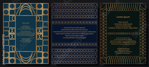 classic antique art deco invitation card, background, flyer, template, brochure in Elegant gold ornament line. decor for gala card, grand opening with sample text 