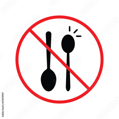 Forbidden spoon vector icon. Prohibited Warning, caution, attention, restriction label danger. No spoon flat sign design. Do not use spoon symbol pictogram. UX UI icon