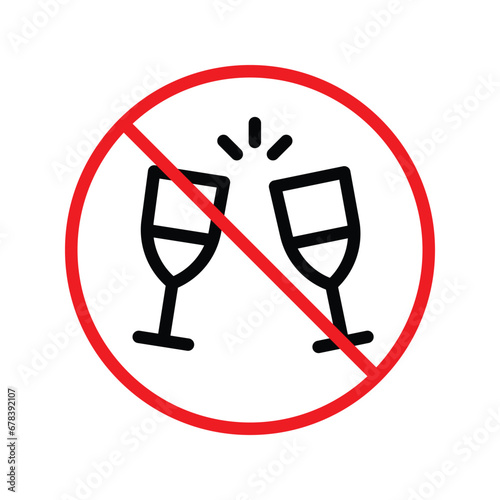 Forbidden alcohol vector icon. No alcohol drink flat sign design. Alcohol restriction icon. Warning caution attention do not drink alcohol symbol pictogram. Do not use stemware ban label icon 
