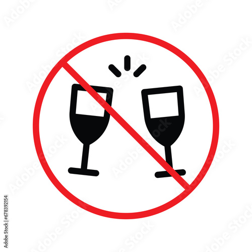 Forbidden alcohol vector icon. No alcohol drink flat sign design. Alcohol restriction icon. Warning caution attention do not drink alcohol symbol pictogram. Do not use stemware ban label icon 