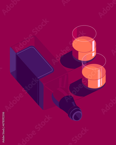 a bottle of alcohol and glasses 