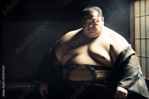 Sumo wrestler practicing.