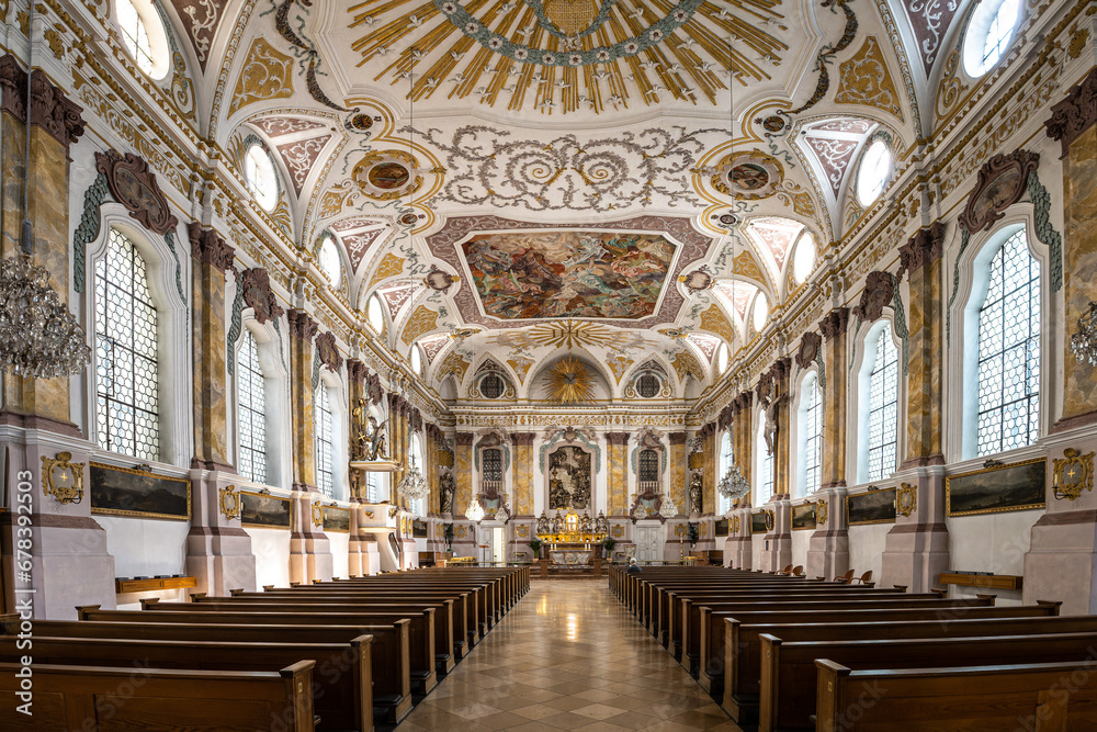 Obraz premium Interior of the Buergersaalkirche, Citizen's Hall Church at Munich, Germany. It was built in 1709