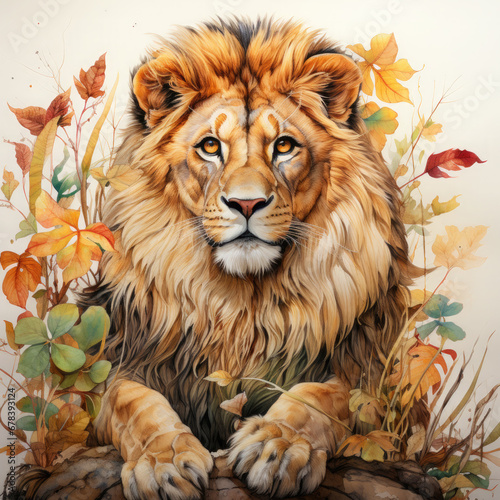 Watercolor Lion Sublimation Clipart illustration Generative Ai photo