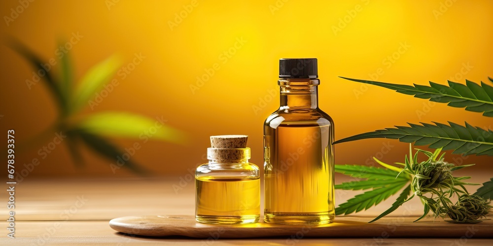 A full spectrum CBD oil dropper bottle for a e commerce store, natural cbd hemp extract. Natural Alternative medicine and cosmetics, cannabis, marijuana, prevention against cancer, Banner
