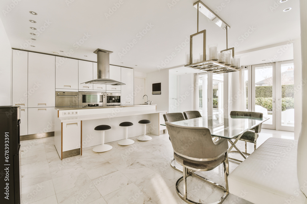 Modern kitchen with dining furniture and window Modern kitchen with dining furniture and window