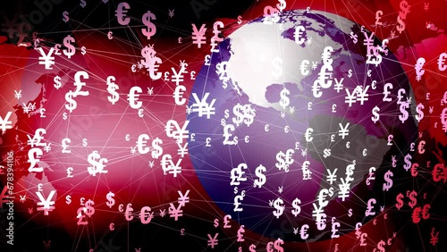 Financial backdrop exploration exploration of interconnected world of finance through backdrop currency symbols, world maps, and breaking news elements, dynamic nature of international finance photo