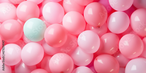 Festive background filled with pink balloons. Greeting card for birthday, party, celebration