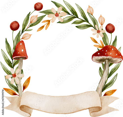 Mushroom watercolor frame