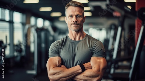 Gym-goer stands confidently with arms crossed.