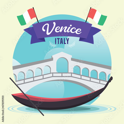 Gondola with a venice landmark Travel to Italy Vector