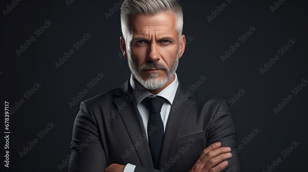 Stylish businessman in suit and tie against dark backdrop. Stylish businessman in suit and tie against dark backdrop.