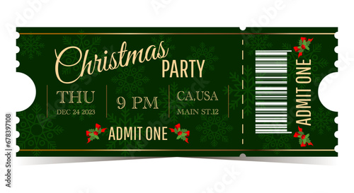 Christmas party green ticket template  for admit one
