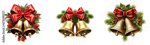 Christmas bells collection isolated on white or transparent background generative ai 