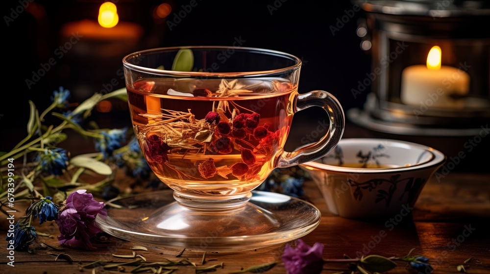 Herbal Infusion Tea in Transparent Teacup Herbal Infusion Tea in Transparent Teacup