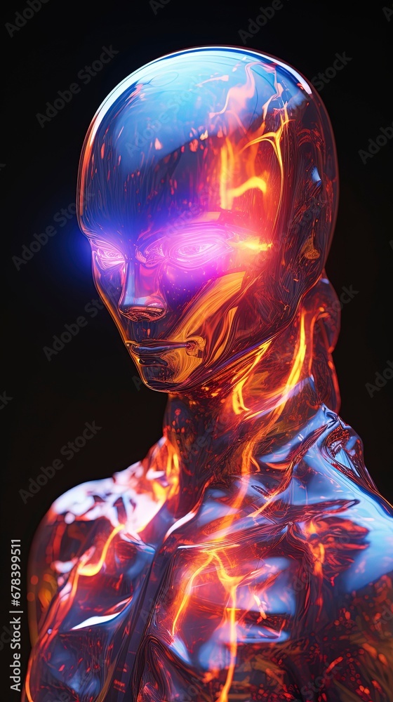 Glowing iridescent humanoid humanoid, generative ai Glowing iridescent humanoid humanoid, generative ai