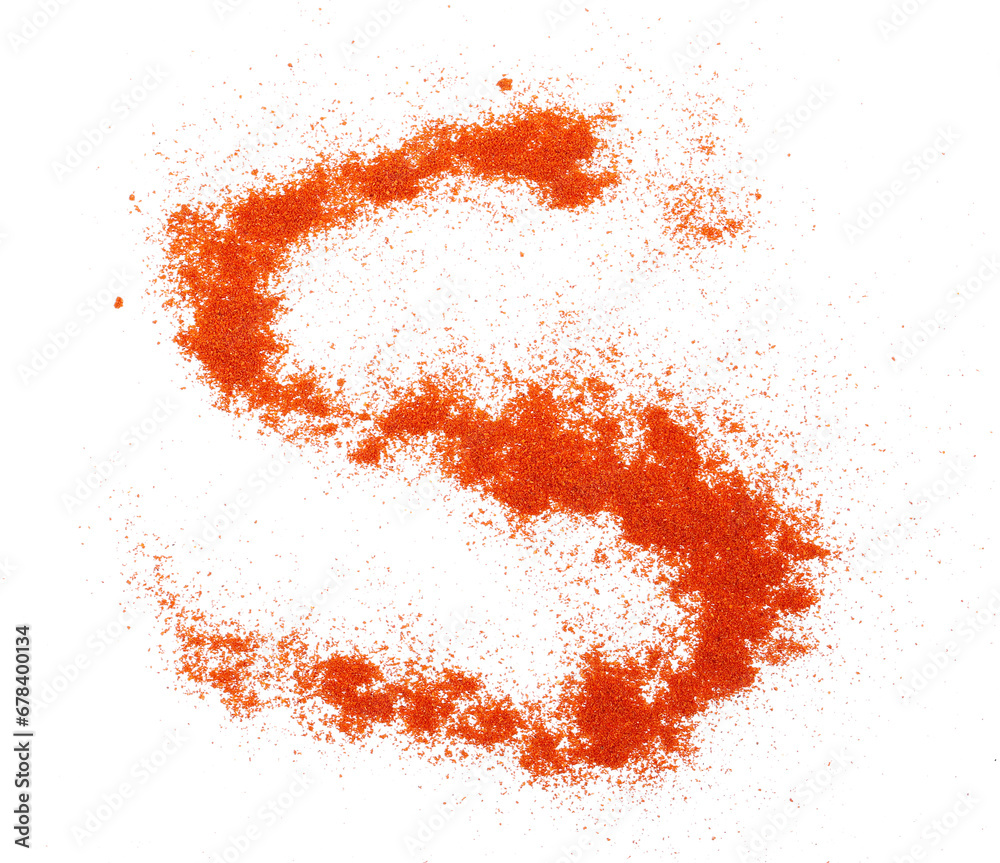 Red paprika powder alphabet letter S, symbol isolated on white, clipping path Red paprika powder alphabet letter S, symbol isolated on white, clipping path