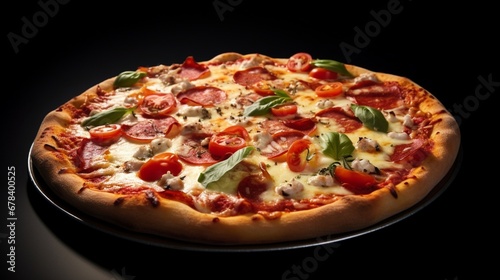 A mouthwatering pizza, straight out of the oven, isolated on a solid white background. The HD camera brings out the sizzling details in glorious 8K resolution.