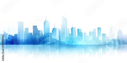 Abstract skyscrapers white and blue background, geometric pattern of towers, perspective graphic shapes of buildings, Architectural, financial, corporate business brochure template