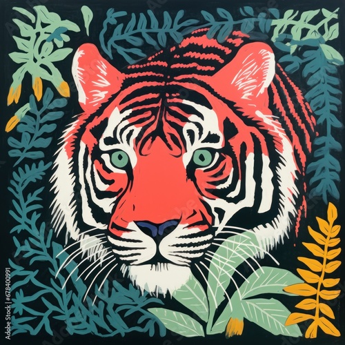 Tiger in forest contrast illustration